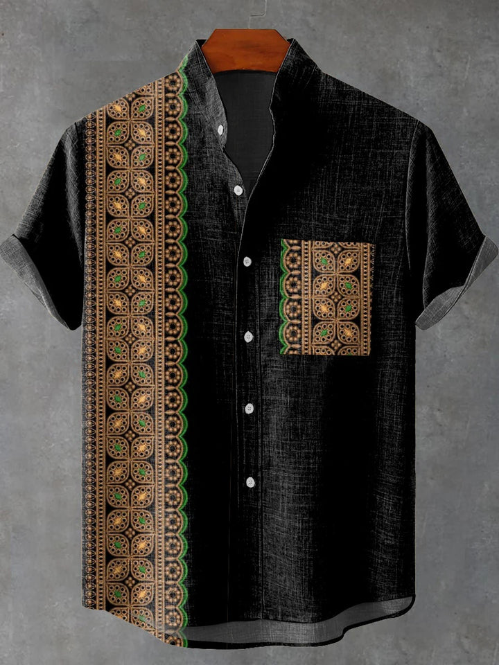 Urban Linen Short-sleeved Men's Shirts with Artistic Pattern