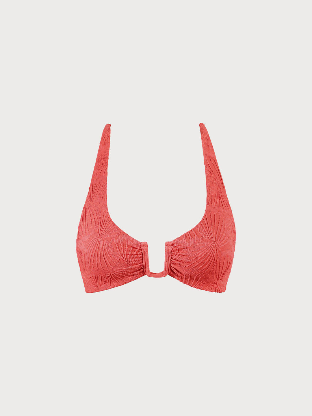 Red Jacquard U-Ring Cross Back Bikini Top