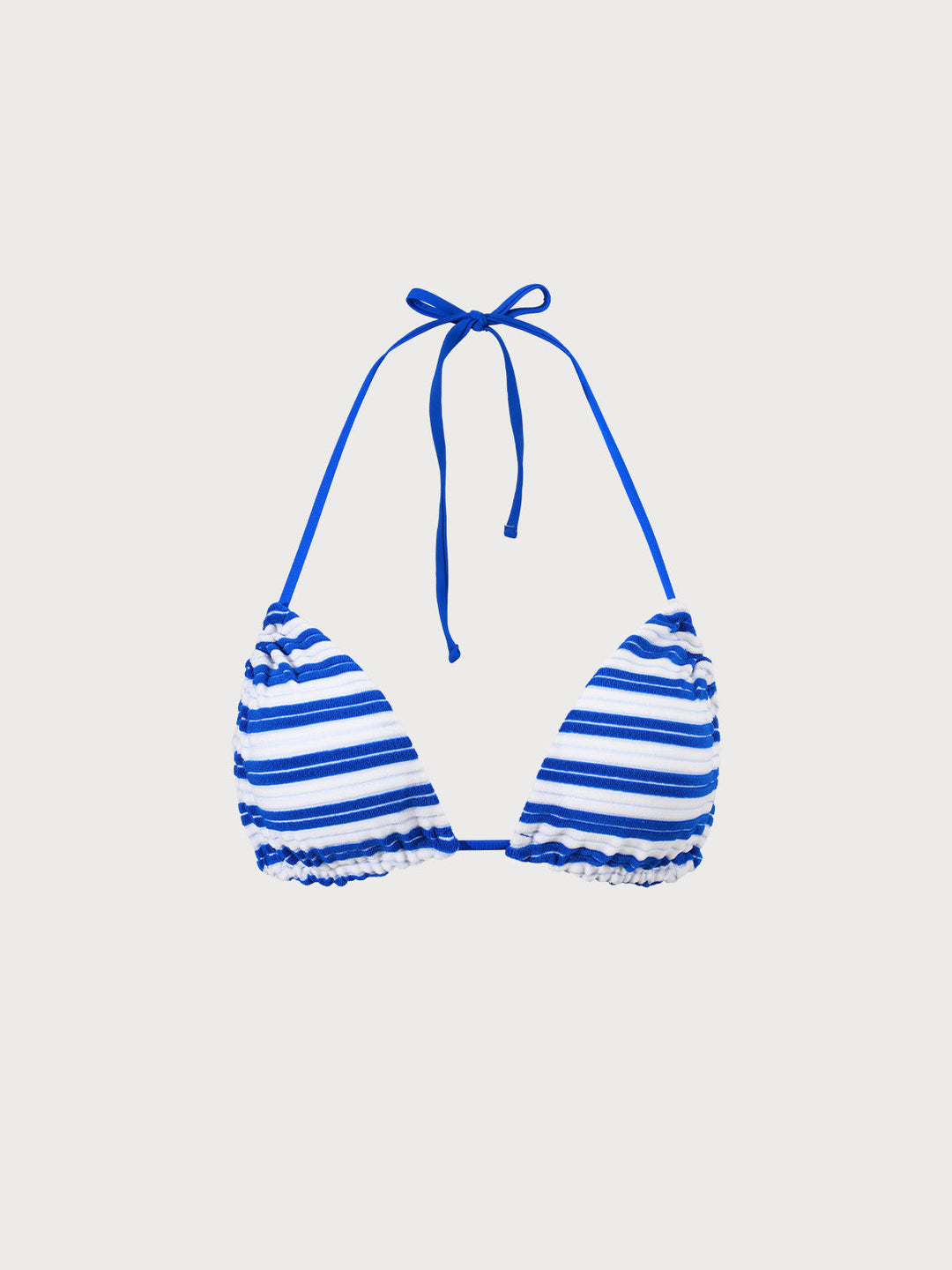Navy Plush Texture Stripe Halter Bikini Top
