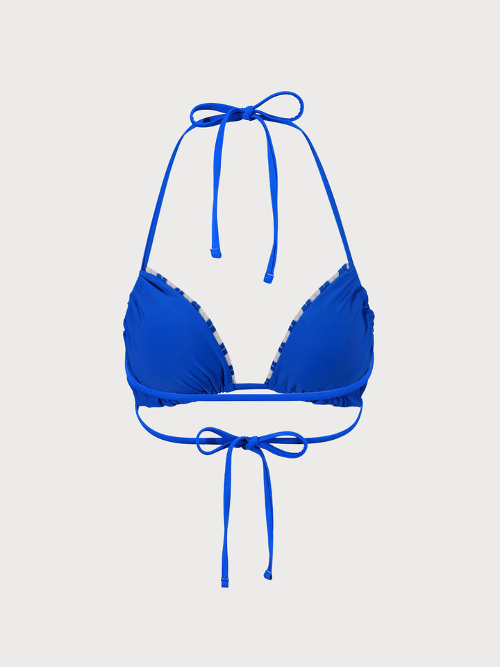 Navy Plush Texture Stripe Halter Bikini Top