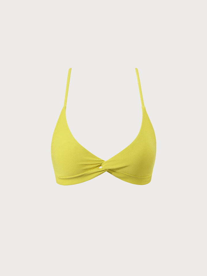 Yellow Twist Cross Back Bikini Top