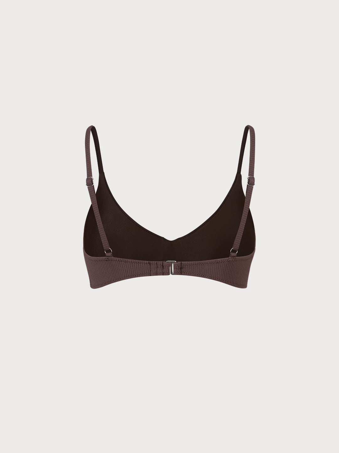 Coffee V-Neck Ribbed Bikini Top