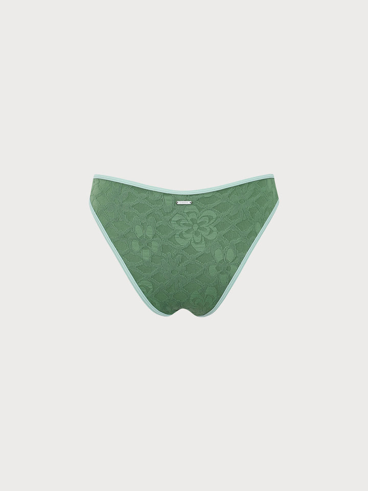 Dark Green Contrast Jacquard Bikini bottom