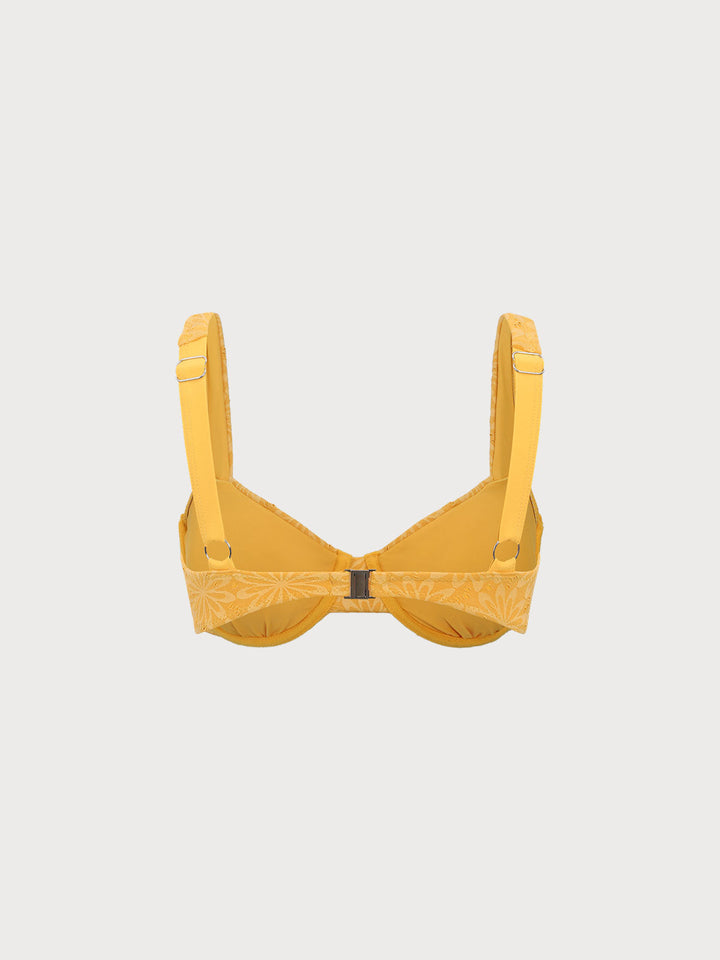 Yellow Jacquard Floral Underwire Bikini Top