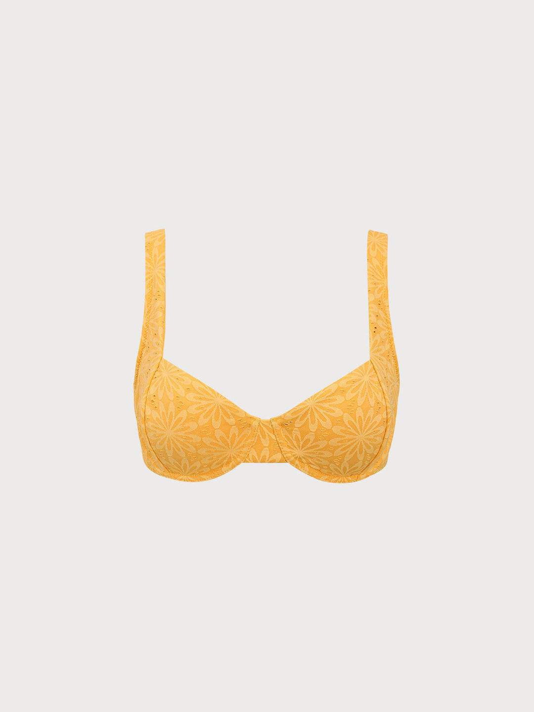Yellow Jacquard Floral Underwire Bikini Top
