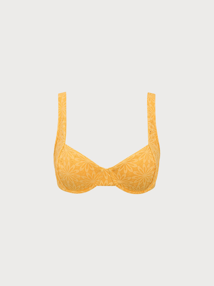 Yellow Jacquard Floral Underwire Bikini Top