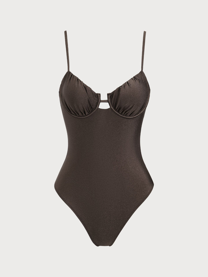 Coffee Underwire Cut Out One Pieces Swimwear