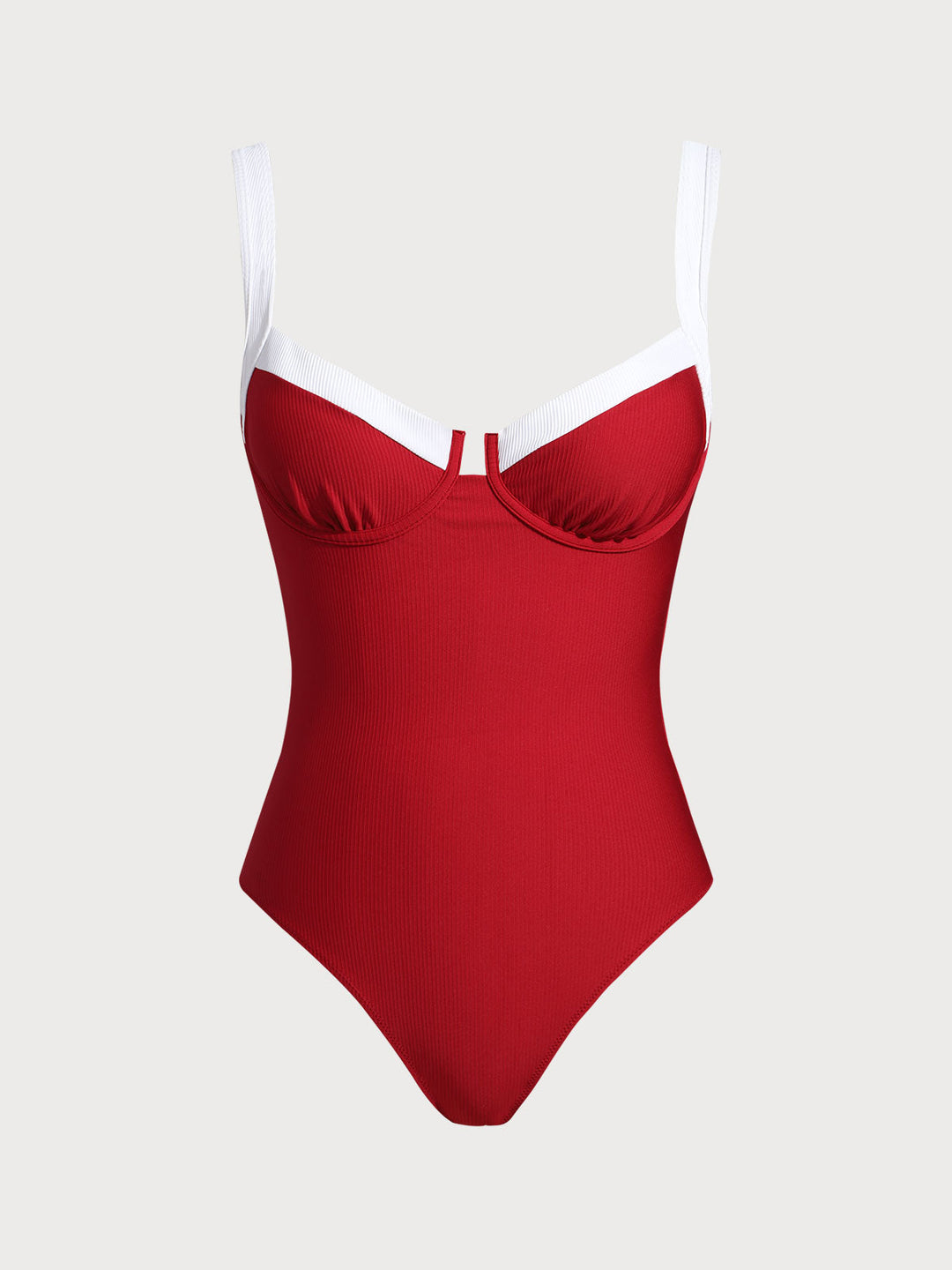 Red Contrast Trim Knotted One-Piece Swimsuit