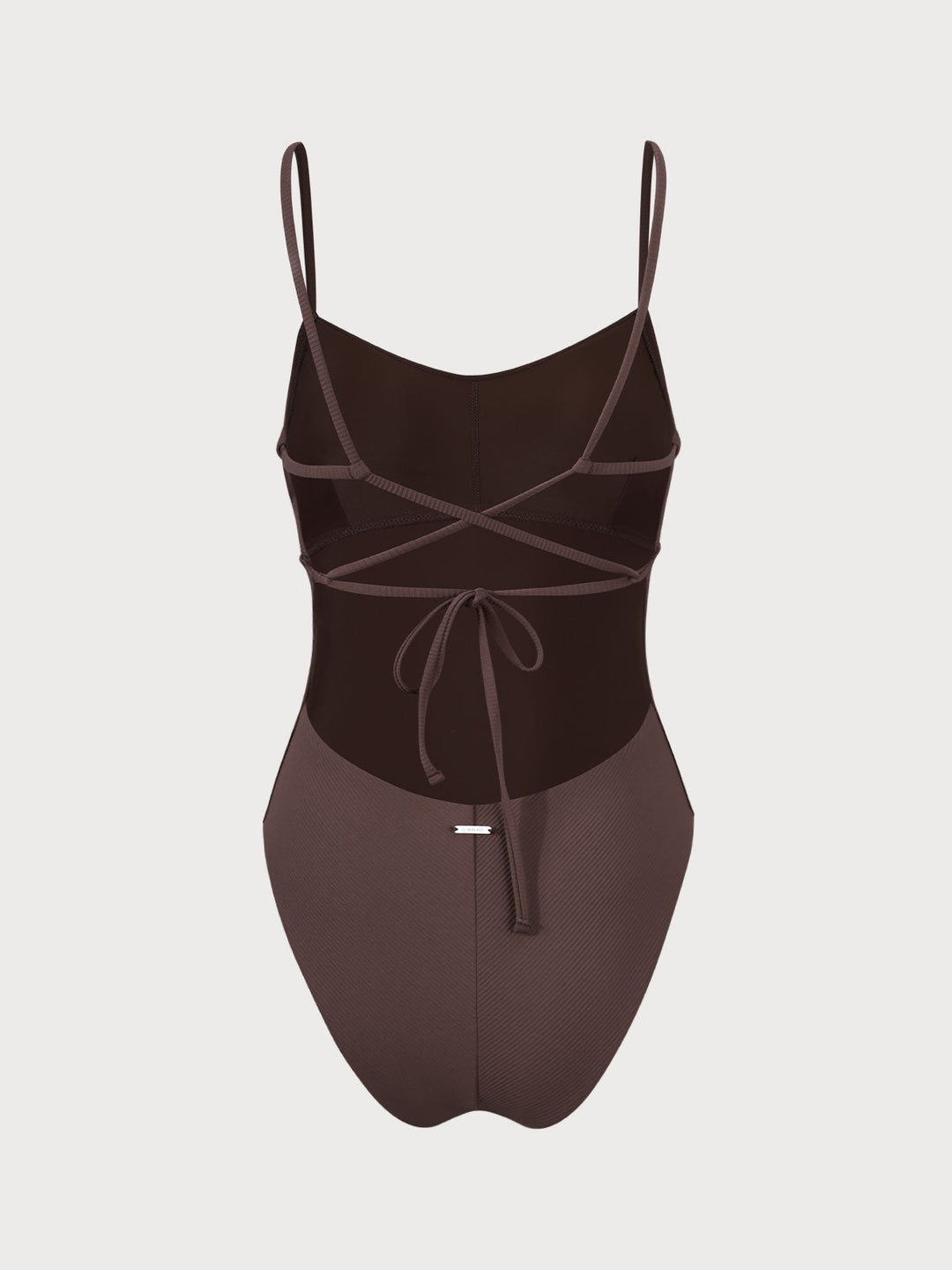 Coffee Ribbed Cross Back One-Piece Swimsuit