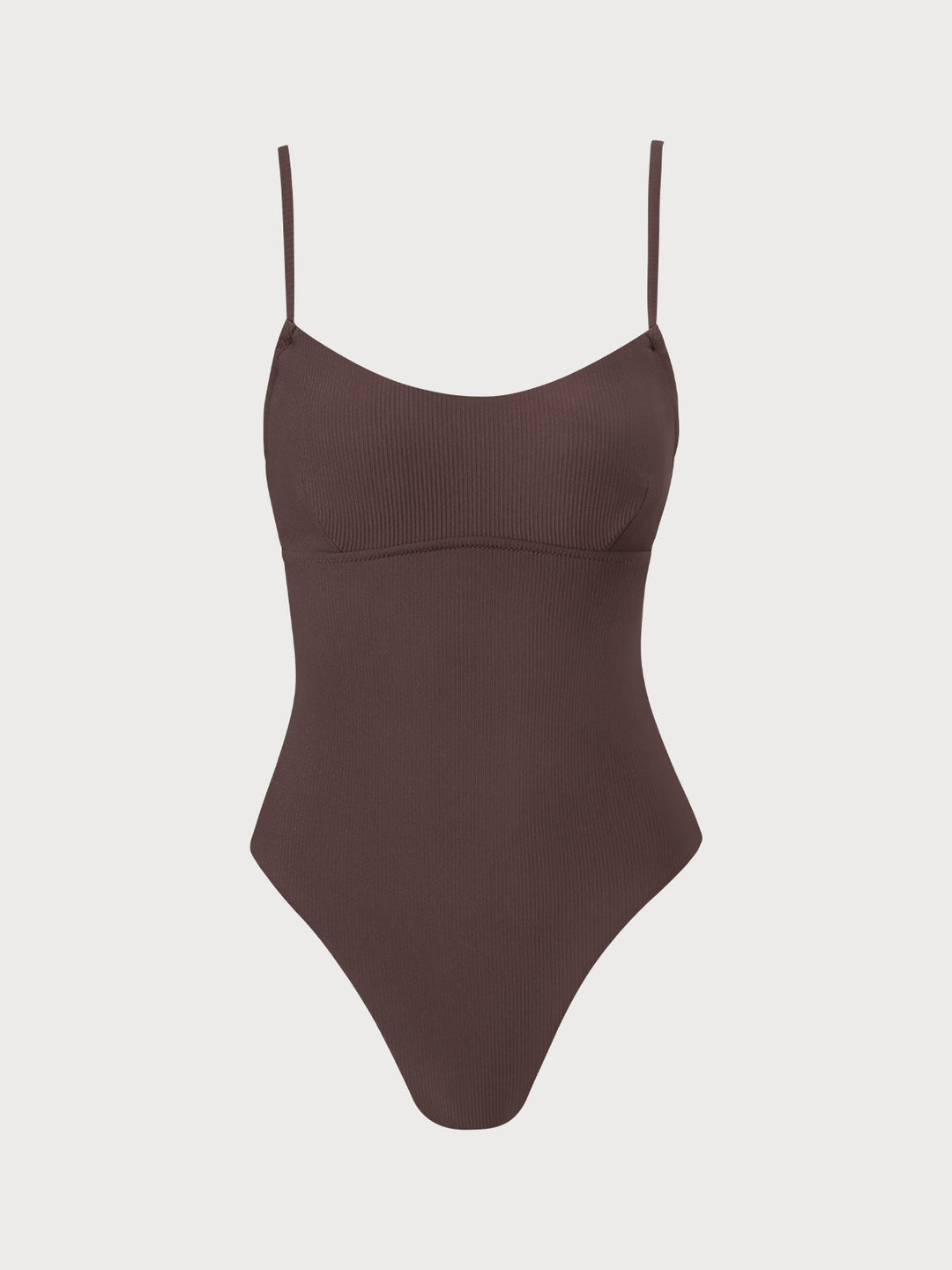 Coffee Ribbed Cross Back One-Piece Swimsuit
