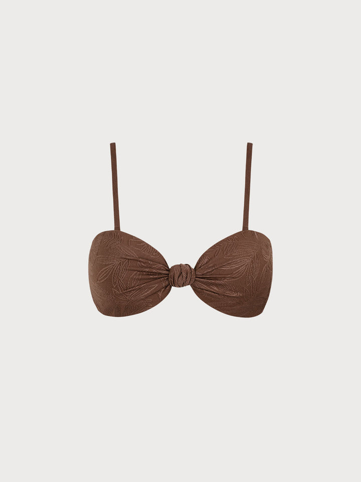 Coffee Jacquard Twist Bikini Top