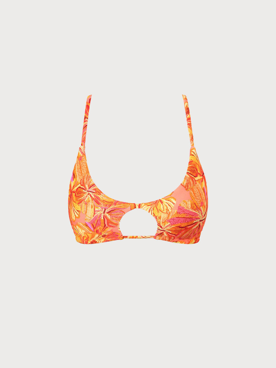 Orange Floral Cut Out Bikini Top
