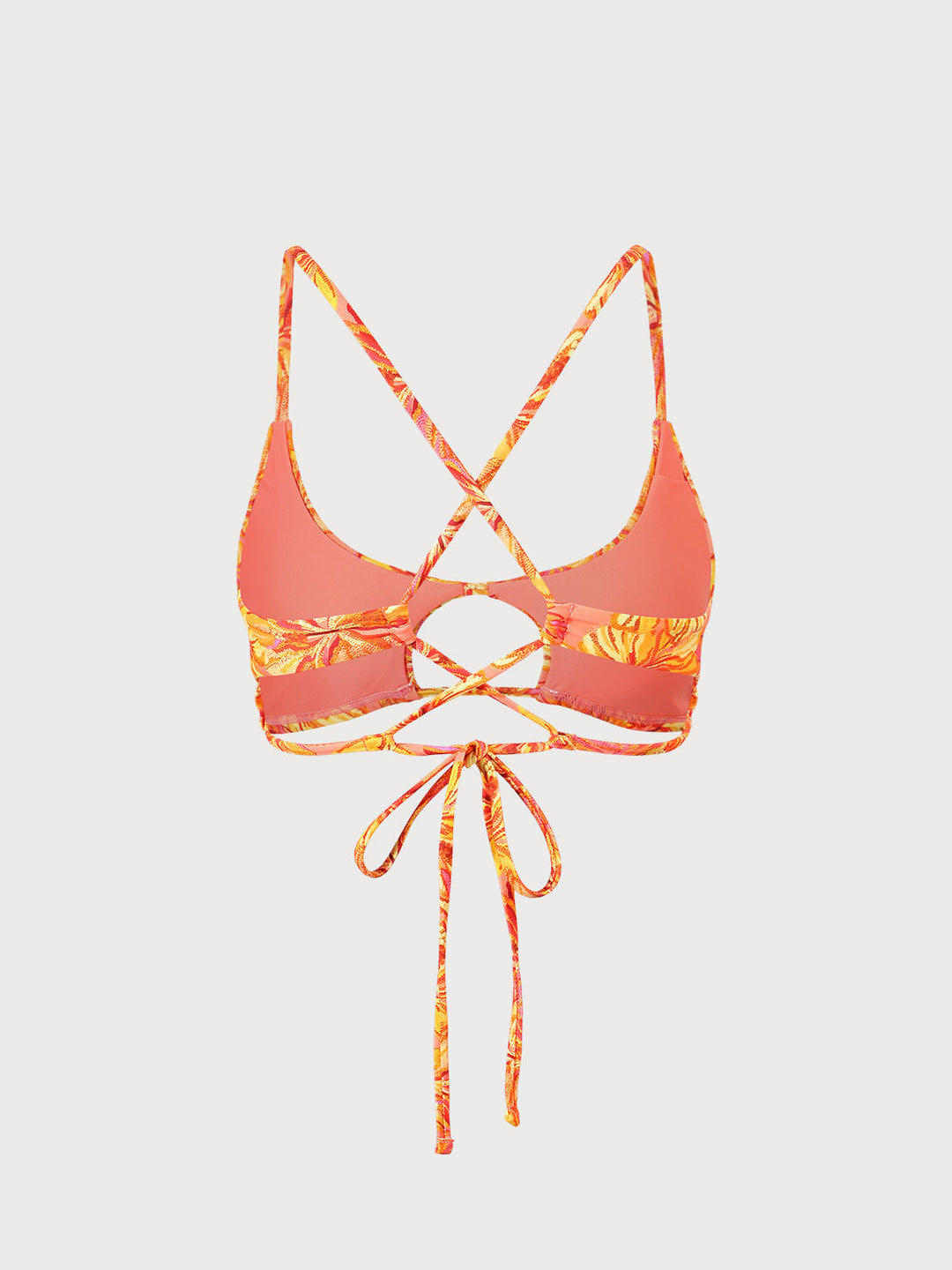 Orange Floral Cut Out Bikini Top
